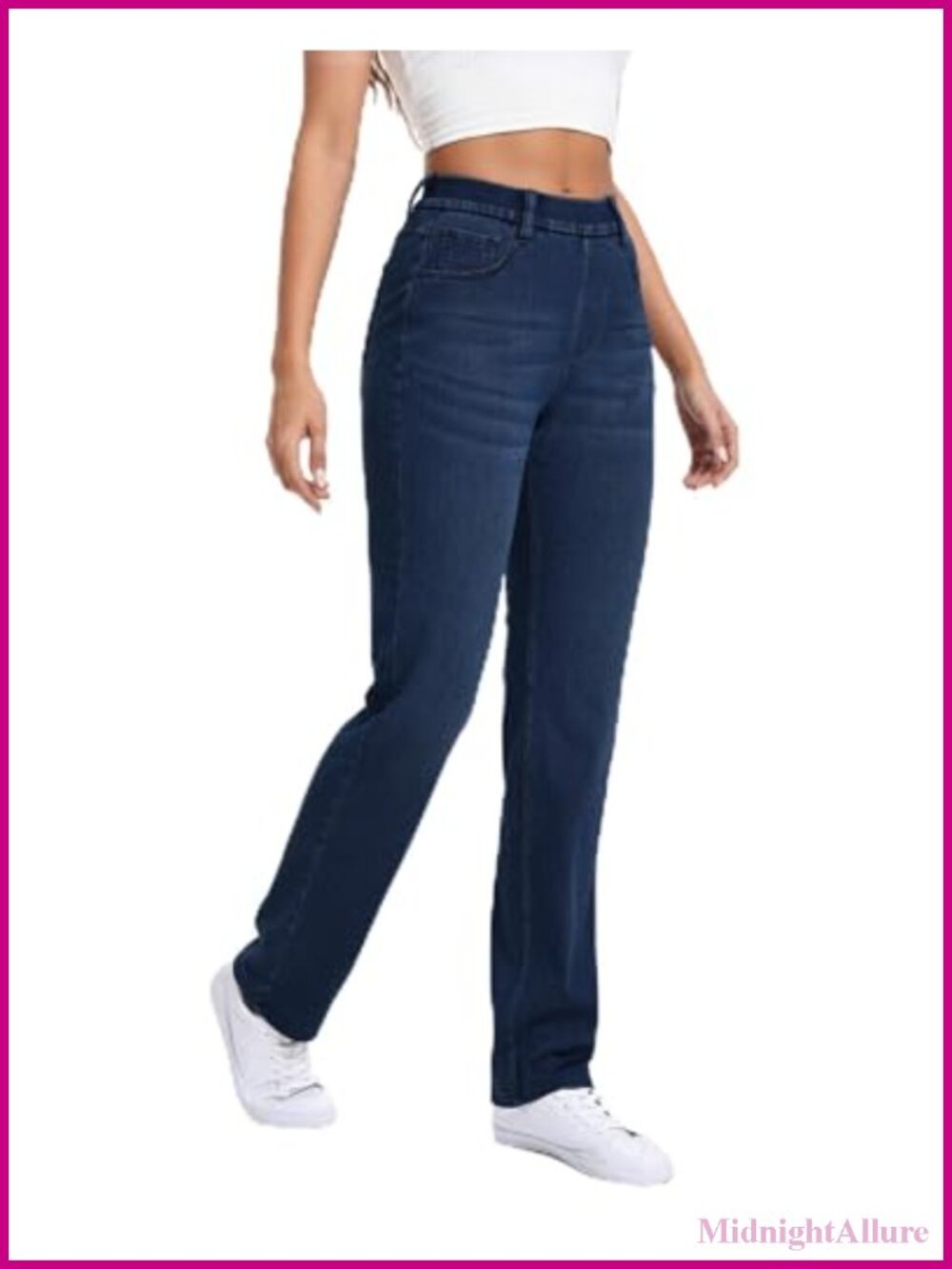 Women's High Waisted Pull On Straight Leg Jeans with Pockets